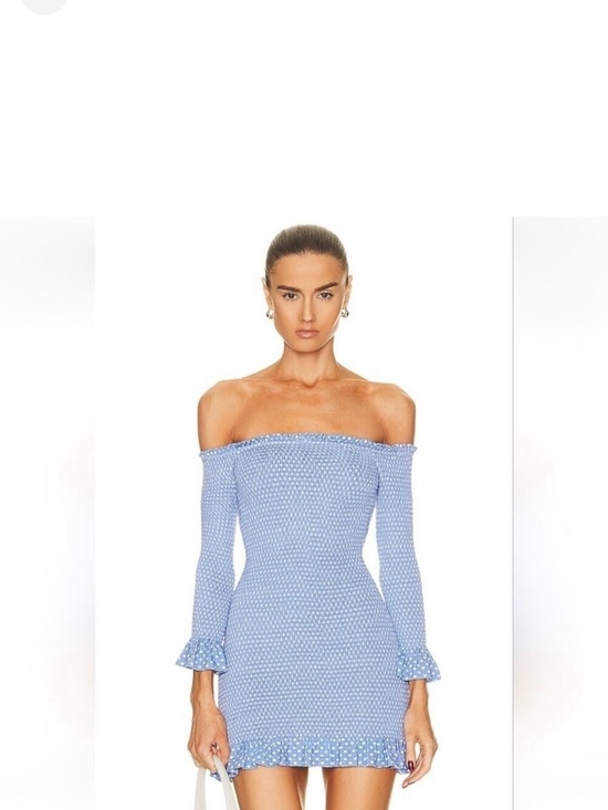 Caroline Constas Dresses & Skirts - Caroline Constas Light Blue One-Shoulder Dotted Mini Dress
